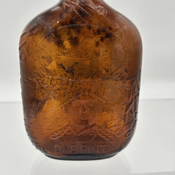 Vintage Amber Brown Bottle Embossed John Paul Jones 1 Pint Whiskey Flask 7.5” - Picture 4 of 16